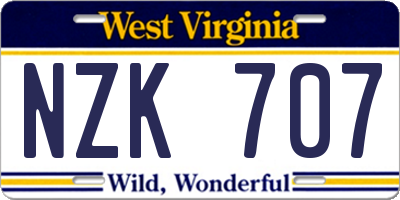 WV license plate NZK707