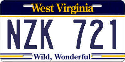 WV license plate NZK721