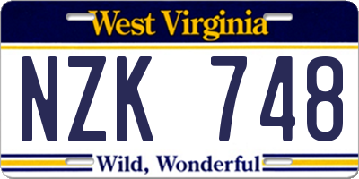 WV license plate NZK748