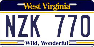 WV license plate NZK770