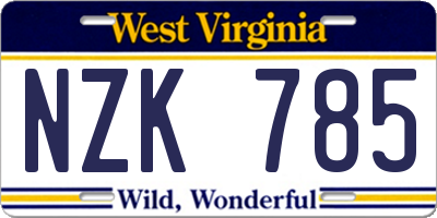 WV license plate NZK785