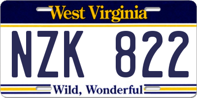 WV license plate NZK822