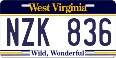 WV license plate NZK836
