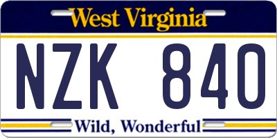 WV license plate NZK840