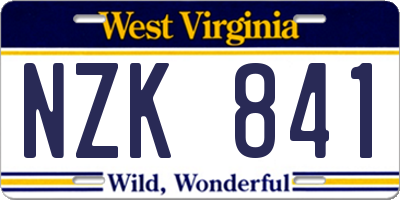 WV license plate NZK841