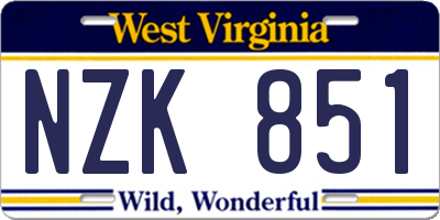 WV license plate NZK851