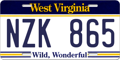 WV license plate NZK865