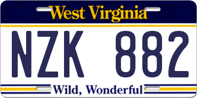 WV license plate NZK882