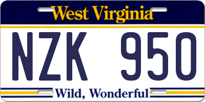 WV license plate NZK950