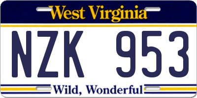 WV license plate NZK953