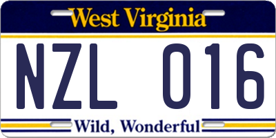 WV license plate NZL016