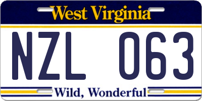 WV license plate NZL063