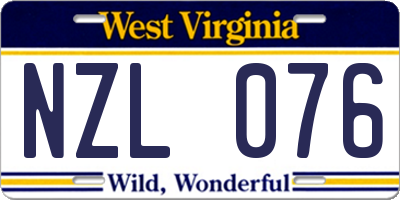 WV license plate NZL076