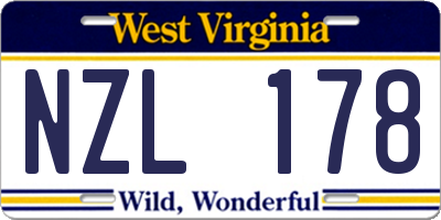 WV license plate NZL178