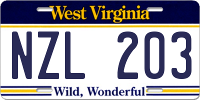 WV license plate NZL203