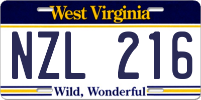 WV license plate NZL216