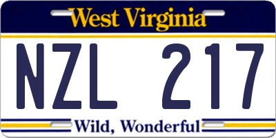 WV license plate NZL217