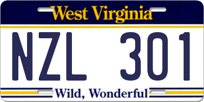 WV license plate NZL301