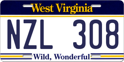 WV license plate NZL308