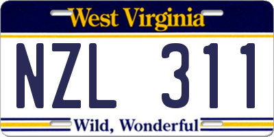 WV license plate NZL311