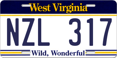 WV license plate NZL317