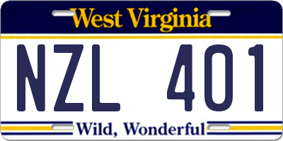 WV license plate NZL401