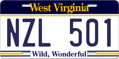 WV license plate NZL501