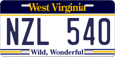 WV license plate NZL540