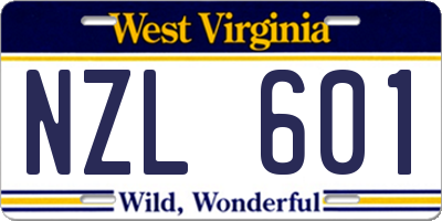 WV license plate NZL601