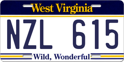 WV license plate NZL615
