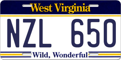 WV license plate NZL650