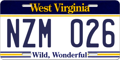 WV license plate NZM026