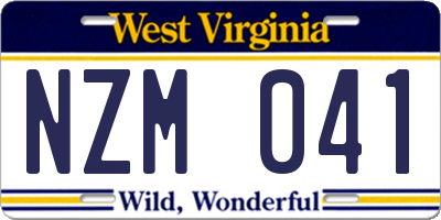 WV license plate NZM041