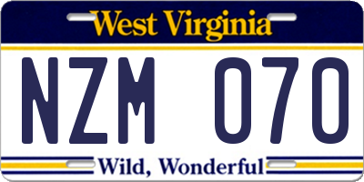 WV license plate NZM070