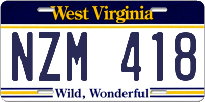 WV license plate NZM418