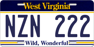 WV license plate NZN222