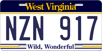 WV license plate NZN917