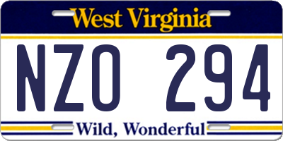 WV license plate NZO294