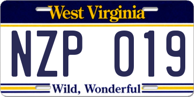 WV license plate NZP019