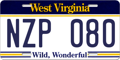 WV license plate NZP080