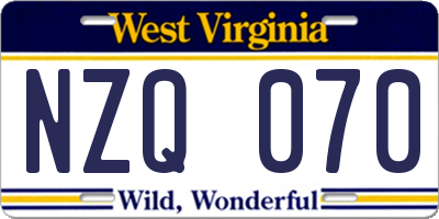 WV license plate NZQ070