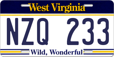 WV license plate NZQ233