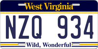 WV license plate NZQ934