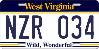 WV license plate NZR034