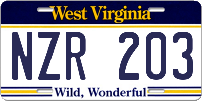 WV license plate NZR203