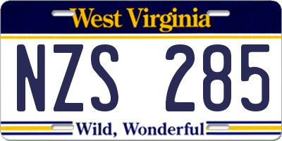 WV license plate NZS285