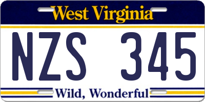 WV license plate NZS345