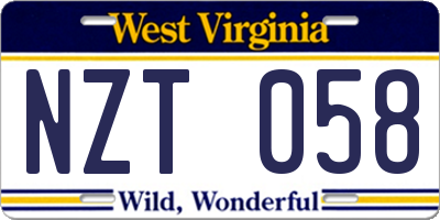 WV license plate NZT058
