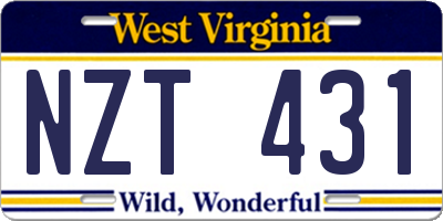 WV license plate NZT431