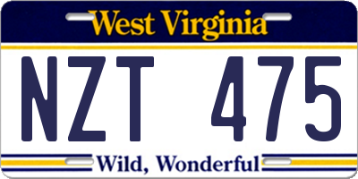 WV license plate NZT475